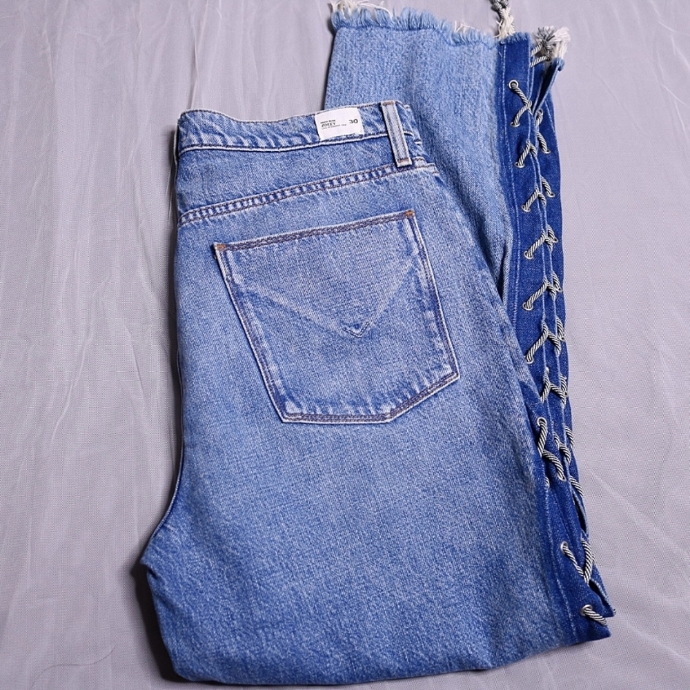 HUDSON Women's Zoeey Hig Rise Lace Up Straight Crop Jean Size 30 - Picture 9 of 9